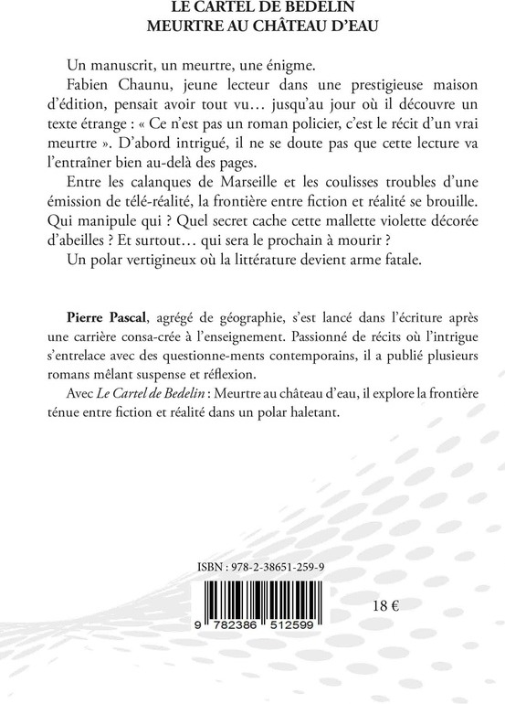 Quatrième de couverture de « LE CARTEL DE BEDELIN - MEURTRE AU CHATEAU D'EAU »