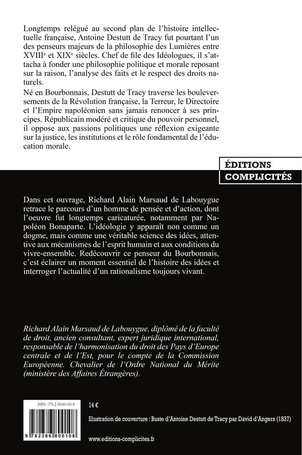Quatrième de couverture de « Qui êtes-vous, Monsieur Destutt de Tracy ? : un philosophe des Lumières en Bourbonnais »