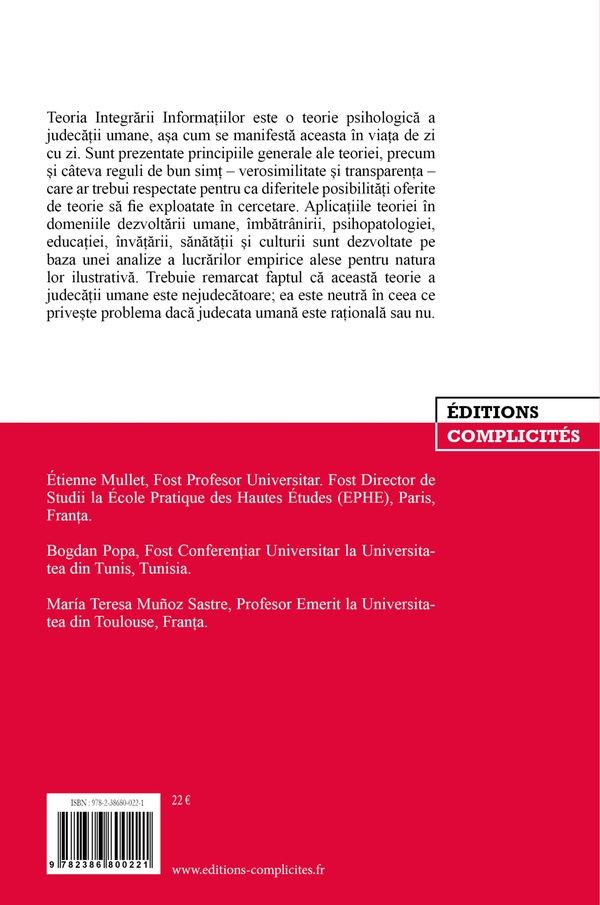 Quatrième de couverture de « Judecata umana : o abordare empirica »