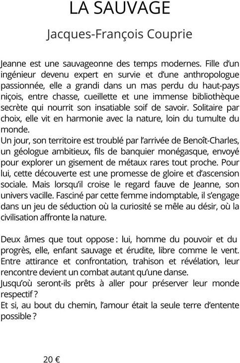 Quatrième de couverture de « La sauvage : roman »