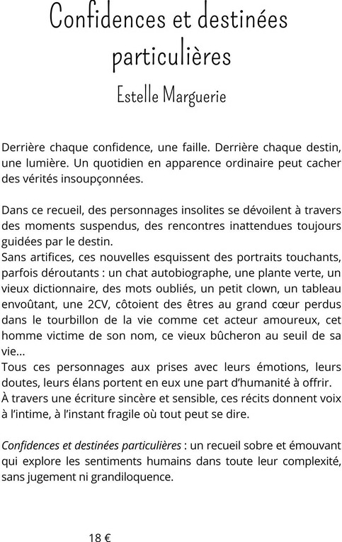 Quatrième de couverture de « Confidences et destinées particulières : nouvelles »