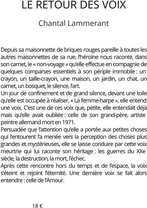 Quatrième de couverture de « Le retour des voix : roman »