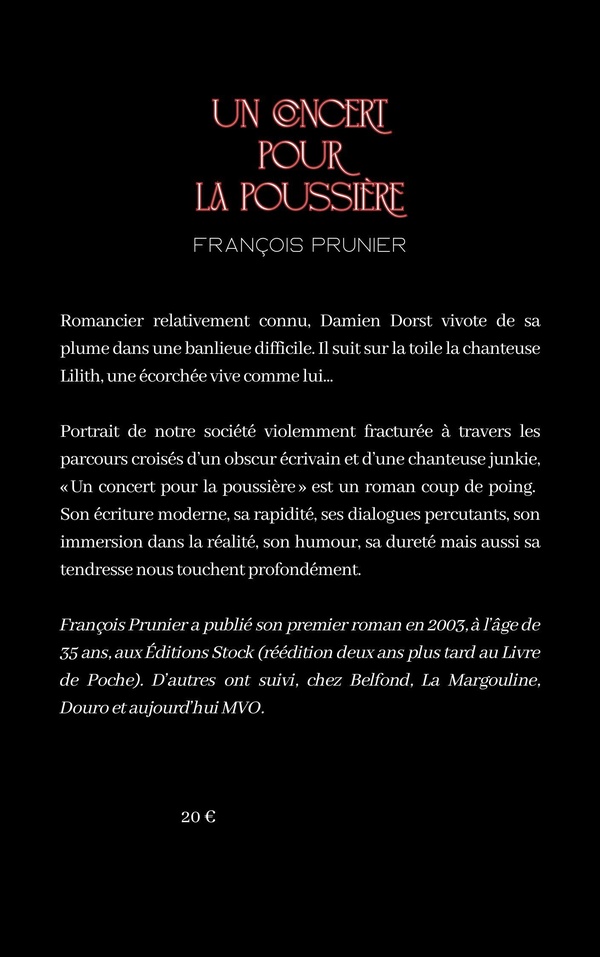 Quatrième de couverture de « Un concert pour la poussière »