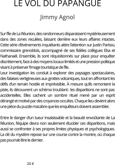 Quatrième de couverture de « Le vol du papangue »