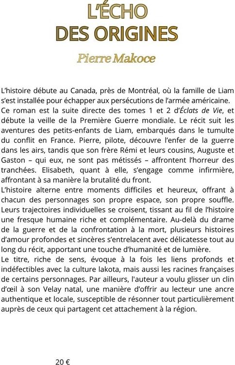 Quatrième de couverture de « L'écho des origines »