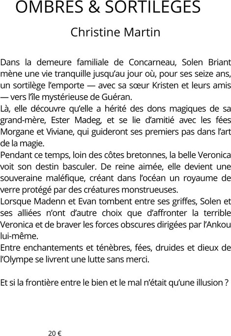 Quatrième de couverture de « Ombres & sortiléges »