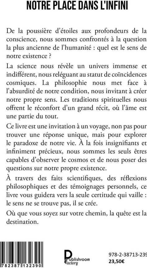 Quatrième de couverture de « Notre place dans l'infini »