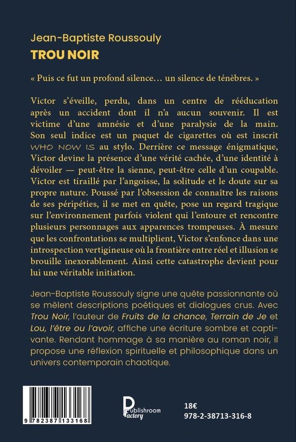 Quatrième de couverture de « Trou noir : roman »