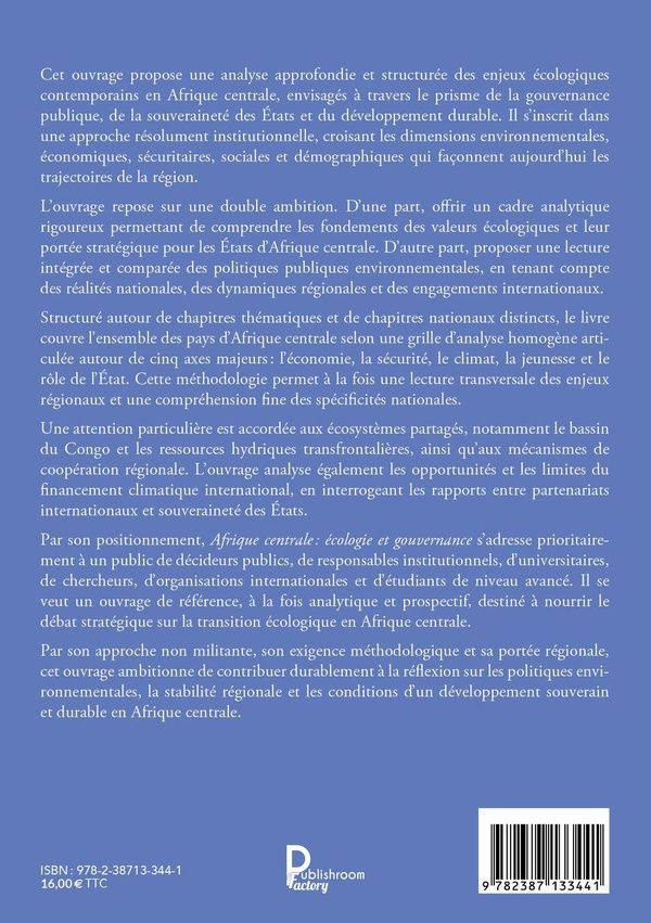 Quatrième de couverture de « L'Afrique centrale : écologie et gouvernance »