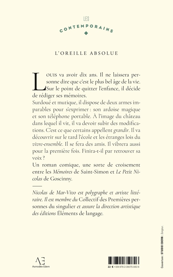 Quatrième de couverture de « L'OREILLE ABSOLUE »