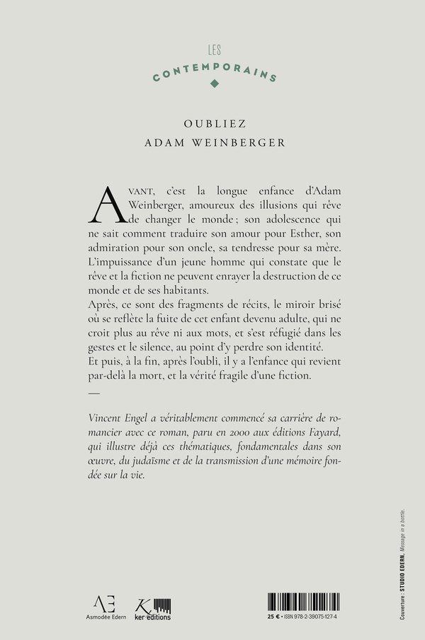 Quatrième de couverture de « OUBLIEZ ADAM WEINBERGER »