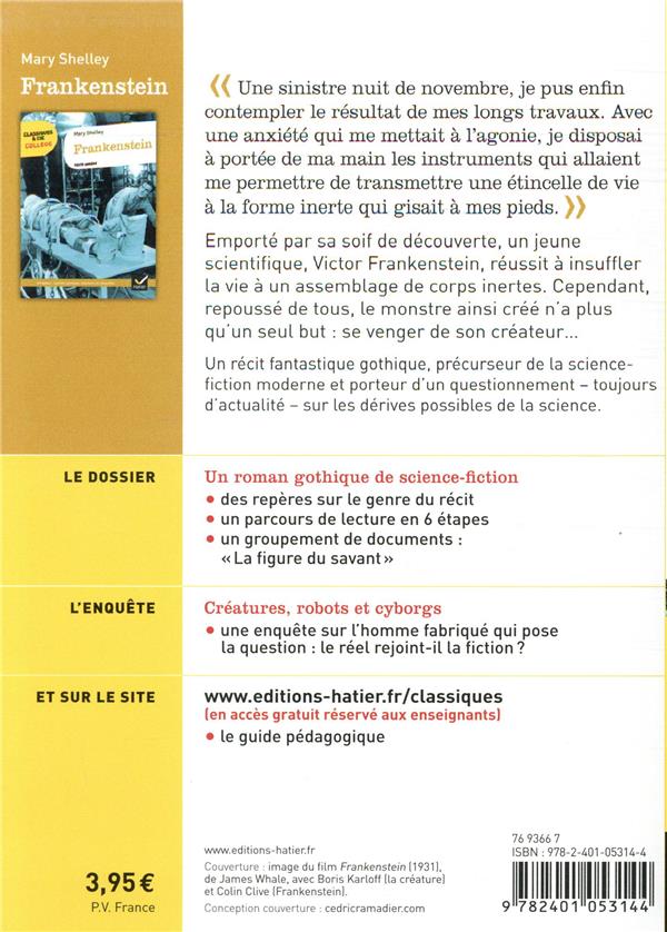 Quatrième de couverture de « Frankenstein : 1818 »