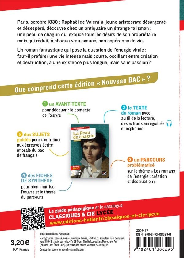Quatrième de couverture de « LA PEAU DE CHAGRIN (OEUVRE AU PROGRAMME BAC 2026, 1RE GENERALE) - SUIVI DU PARCOURS LES ROMANS DE »