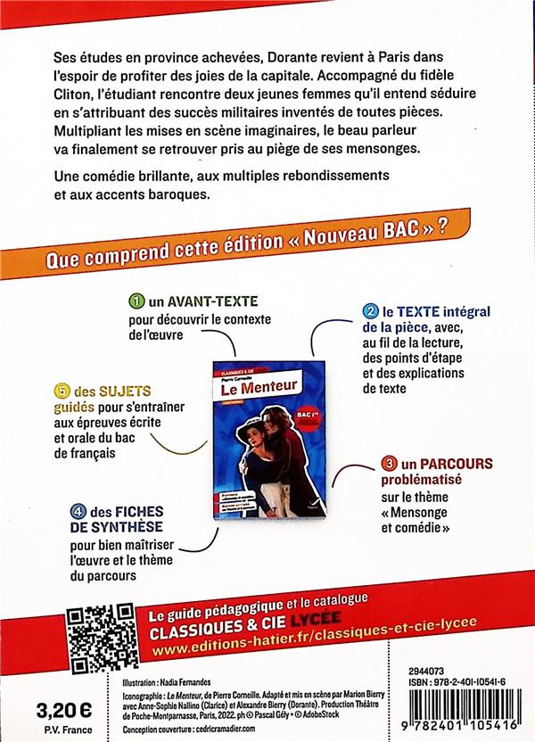 Quatrième de couverture de « LE MENTEUR (OEUVRE AU PROGRAMME DU BAC DE FRANCAIS 2026, 1RE GENERALE & TECHNO) - SUIVI DU PARCOURS »