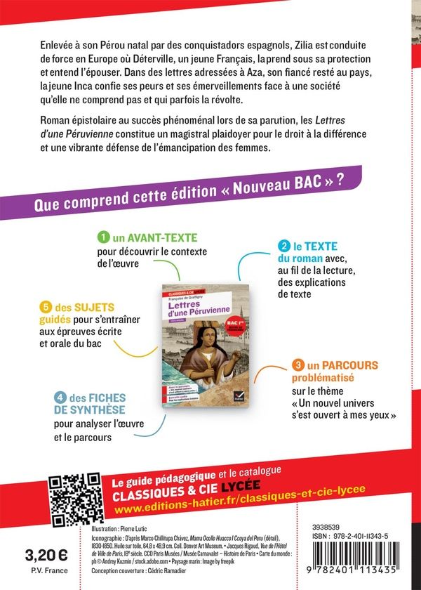 Quatrième de couverture de « LETTRES D'UNE PERUVIENNE (OEUVRE AU PROGRAMME DU BAC DE FRANCAIS 2026, 1RE) - SUIVI DU PARCOURS UN »