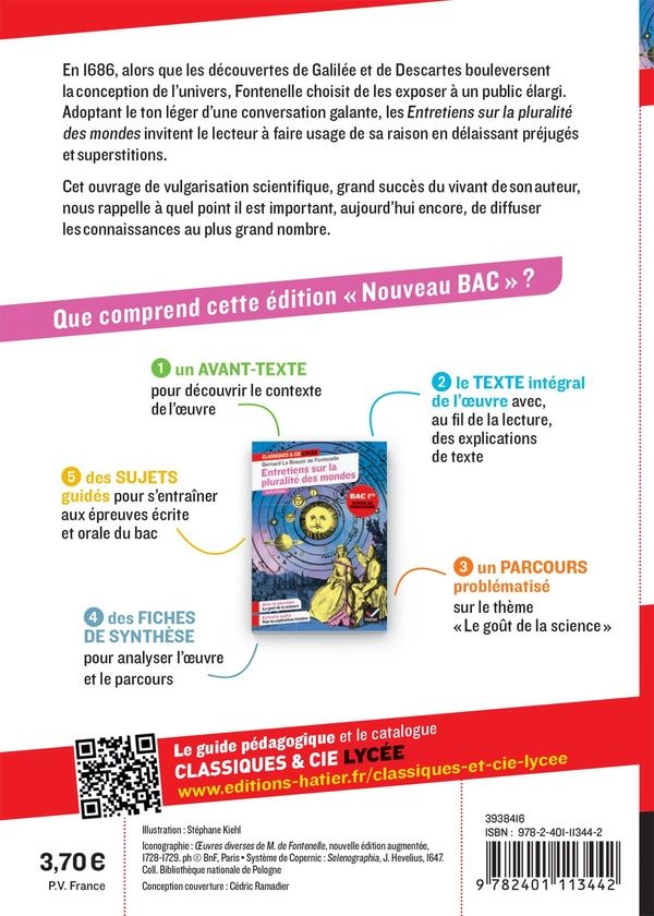 Quatrième de couverture de « ENTRETIENS SUR LA PLURALITE DES MONDES (OEUVRE AU PROGRAMME DU BAC DE FRANCAIS 2026, 1RE) - SUIVI DU »