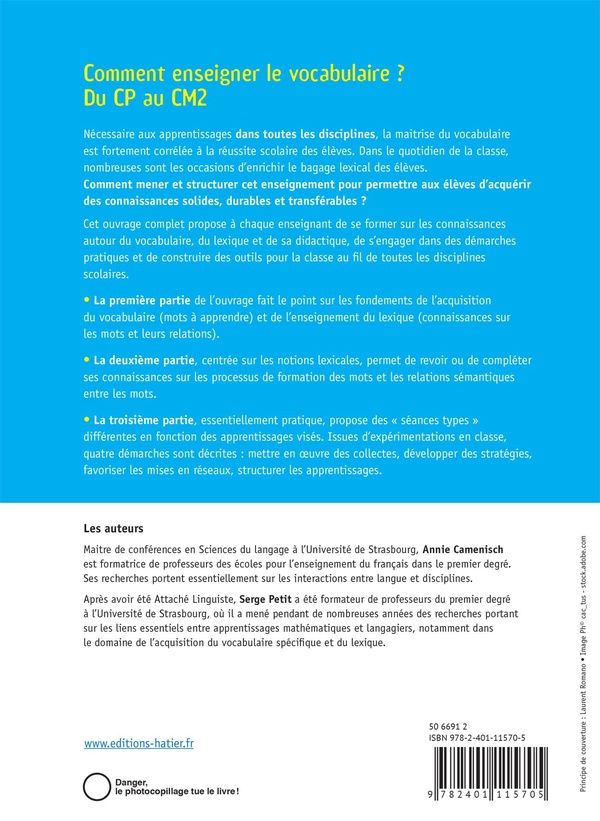 Quatrième de couverture de « Comment enseigner le vocabulaire ? : du CP au CM2 »