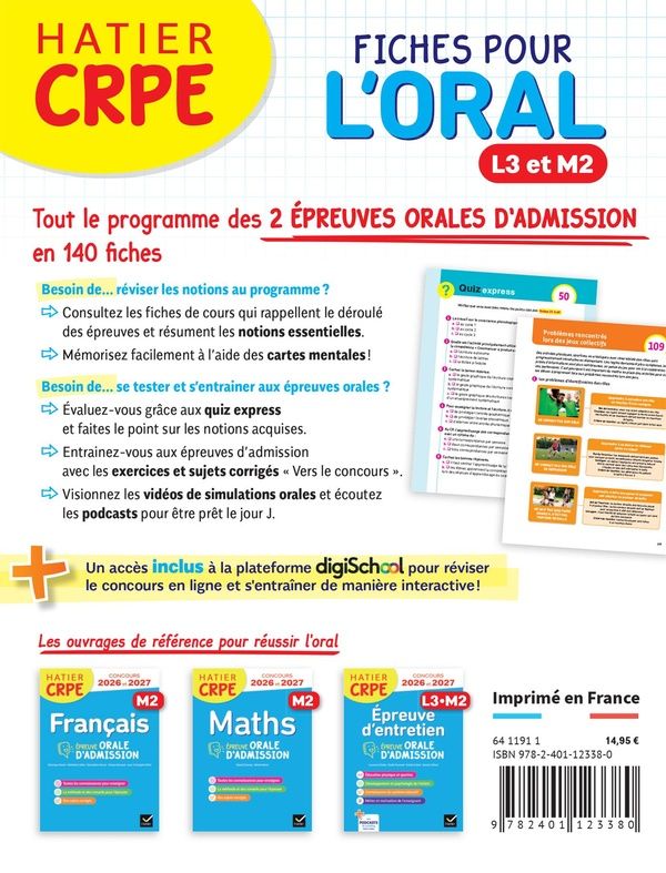 Quatrième de couverture de « Fiches pour l'oral »
