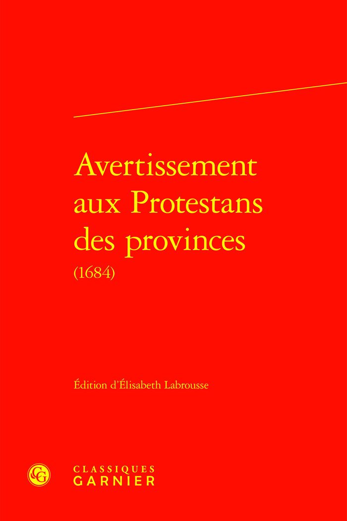 Couverture du livre « AVERTISSEMENT AUX PROTESTANS DES PROVINCES » de Elisabeth Labrousse, librairie Les Contes Infusés à Corte