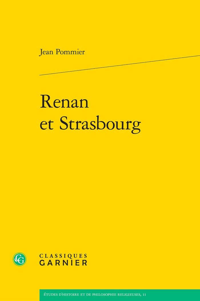 Couverture du livre « RENAN ET STRASBOURG » de Jean Pommier, librairie Les Contes Infusés à Corte