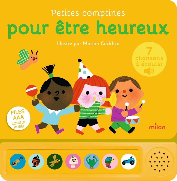 Couverture du livre « Petites comptines pour être heureux : 7 chansons à écouter » de Marion Cocklico, librairie Les Contes Infusés à Corte