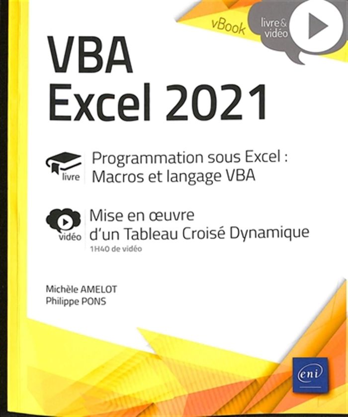 Couverture du livre « VBA Excel 2021 : livre, programmation sous Excel, macros et langage VBA » de Michèle Amelot, librairie Les Contes Infusés à Corte