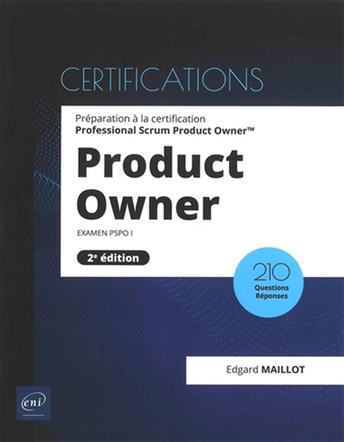 Couverture du livre « Product owner : préparation à la certification Professional Scrum Product Owner », librairie Les Contes Infusés à Corte