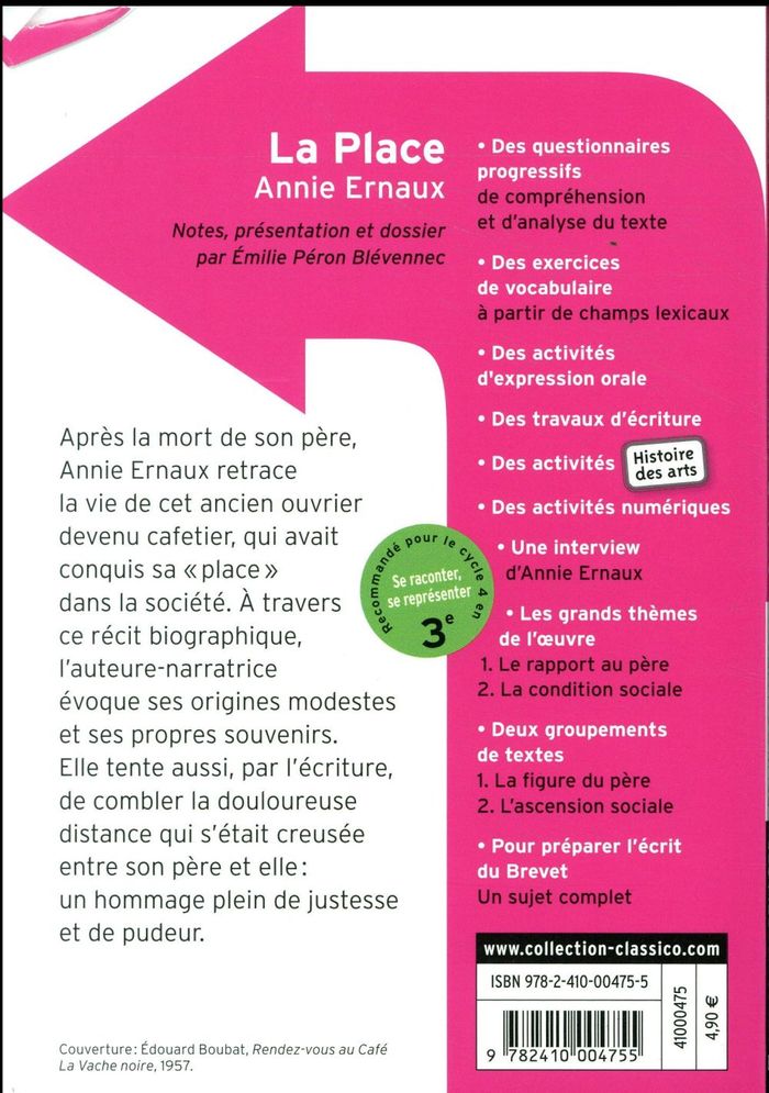 Quatrième de couverture de « La place »