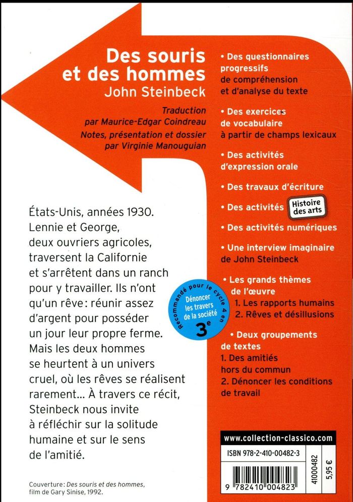Quatrième de couverture de « Des souris et des hommes »