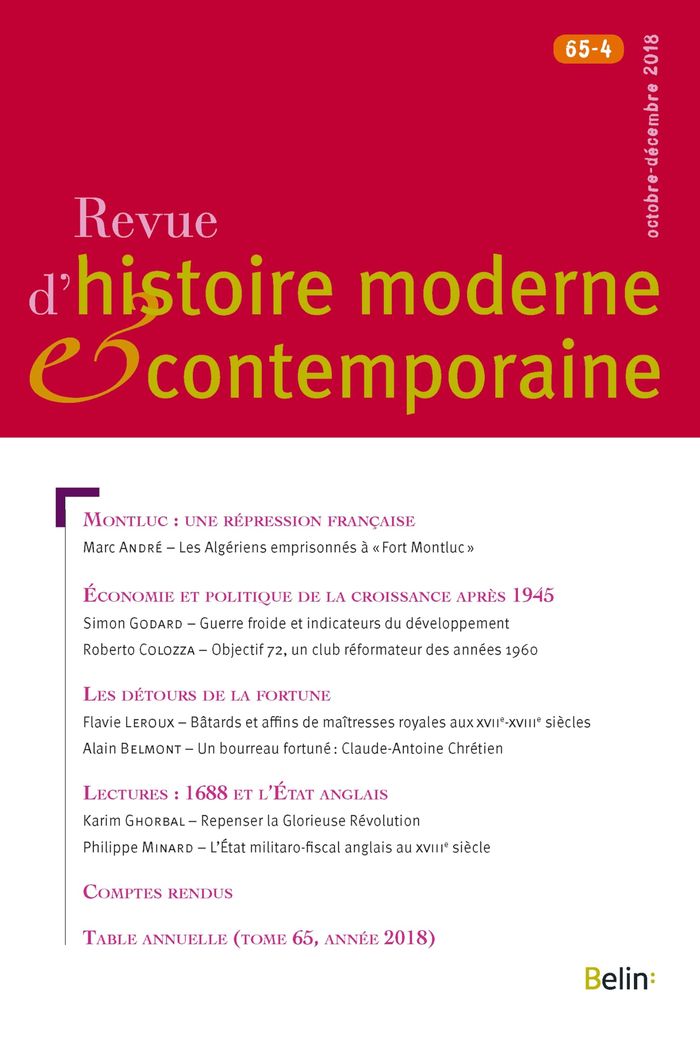 Couverture du livre « RHMC 65-4 » de Collectif, librairie Les Contes Infusés à Corte