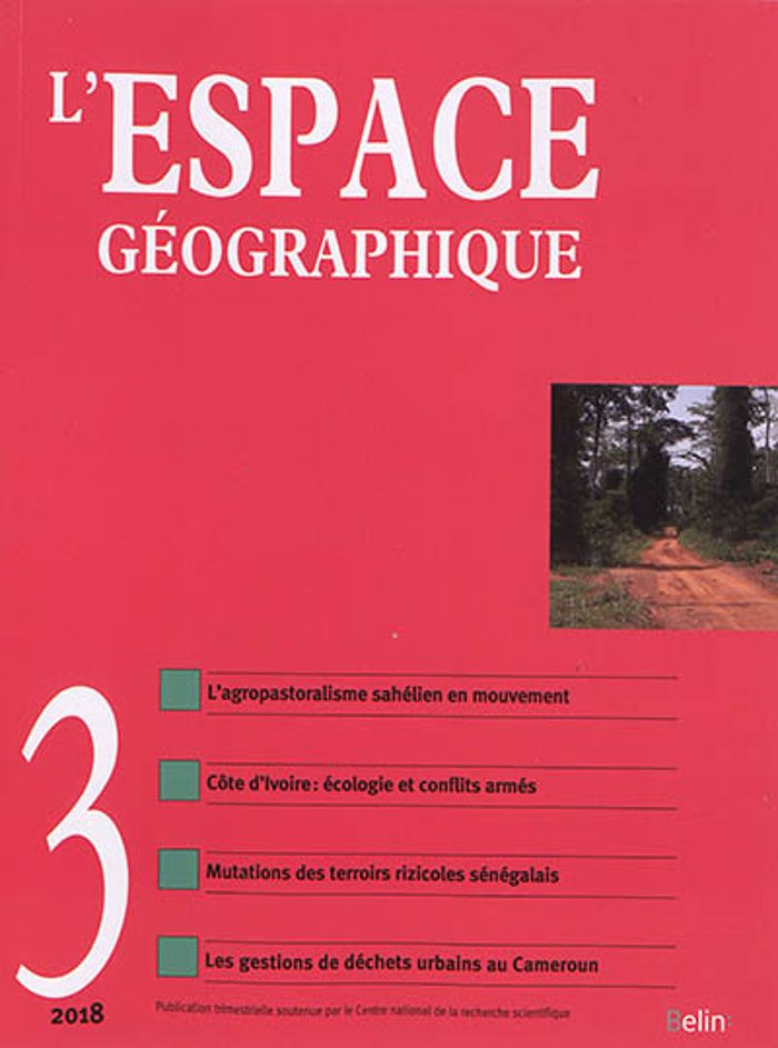 Couverture du livre « L'ESPACE GEOGRAPHIQUE N 3-2018 » de Xxx, librairie Les Contes Infusés à Corte