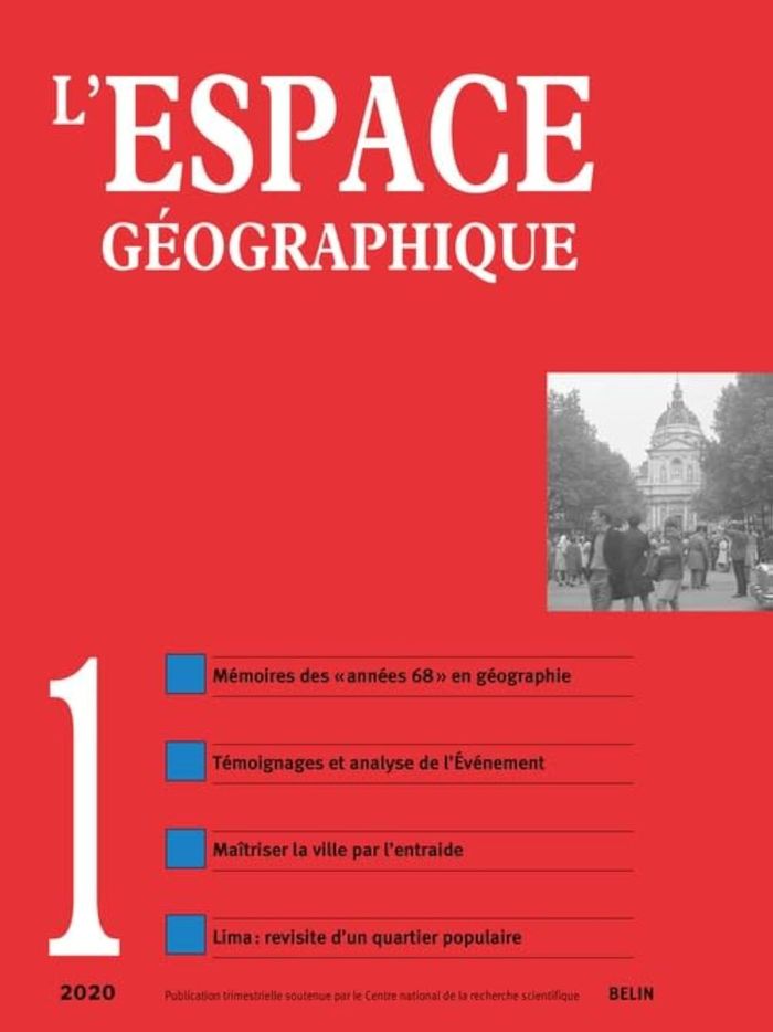 Couverture du livre « L'ESPACE GEOGRAPHIQUE N 1-2020 », librairie Les Contes Infusés à Corte