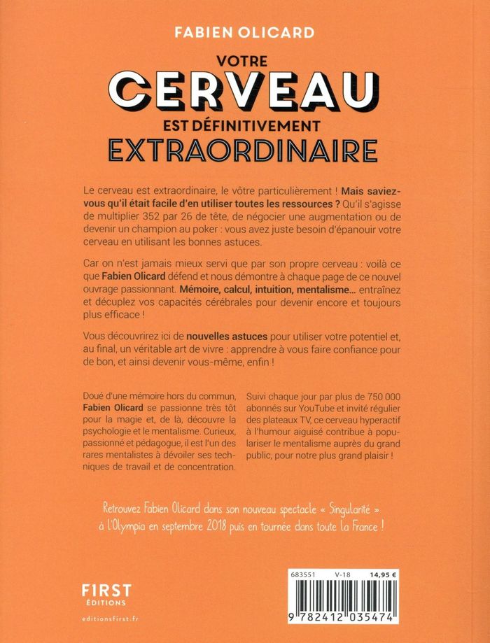 Quatrième de couverture de « Votre cerveau est définitivement extraordinaire : 50 astuces de mentaliste qui vont vous changer la vie »