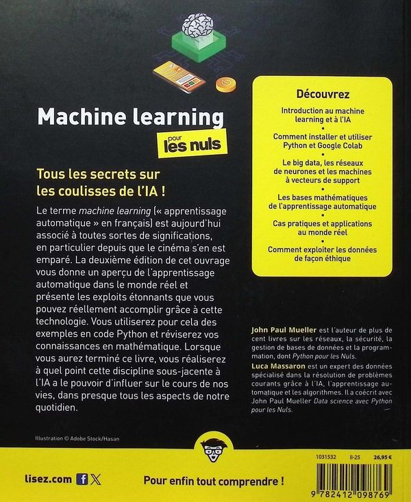 Quatrième de couverture de « Machine learning pour les nuls »