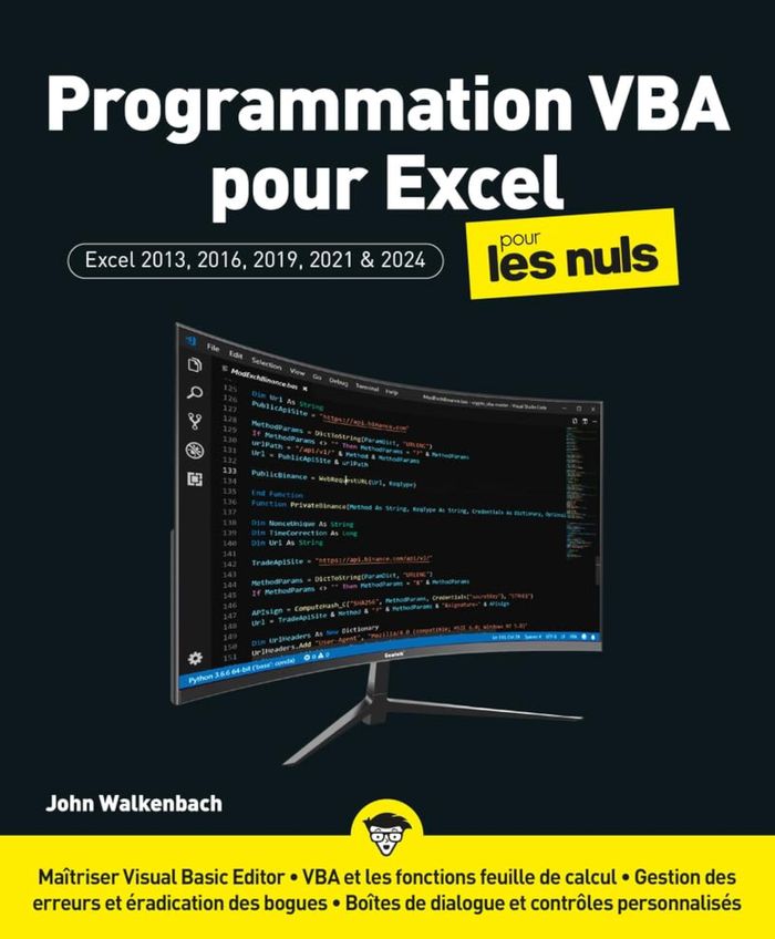 Couverture du livre « Programmation VBA pour Excel pour les nuls : Excel 2013, 2016, 2019, 2021 & 2024 » de John Walkenbach, librairie Les Contes Infusés à Corte