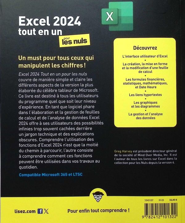 Quatrième de couverture de « Excel 2024 pour les nuls : tout en 1 »