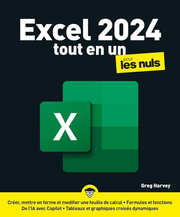 Couverture du livre « Excel 2024 pour les nuls : tout en 1 » de Greg Harvey, librairie Les Contes Infusés à Corte