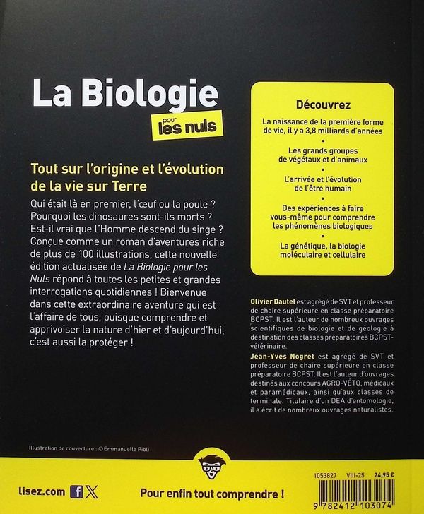 Quatrième de couverture de « La biologie pour les nuls »
