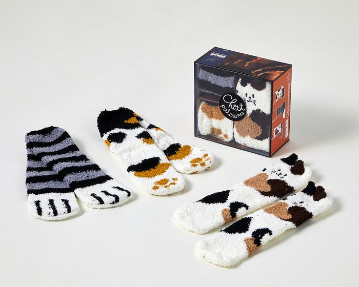Couverture du livre « COFFRET LES GOUTERS DE LA FAMILLE CHAT CHAUSSETTES, 3E ED. », librairie Les Contes Infusés à Corte