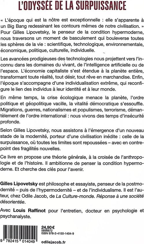 Quatrième de couverture de « L'odyssée de la surpuissance : hyperpouvoir et fragilité »