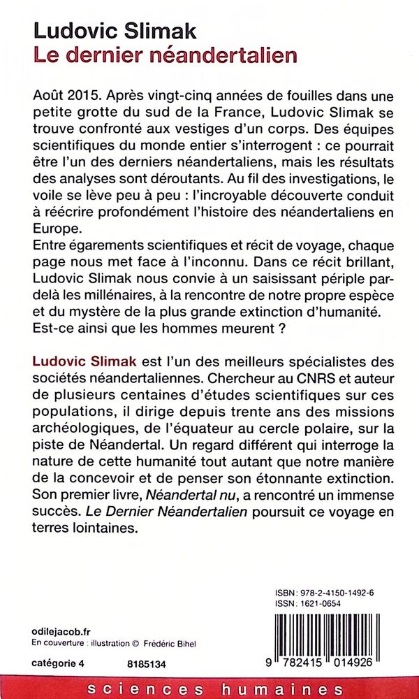 Quatrième de couverture de « Le Dernier Néandertalien »