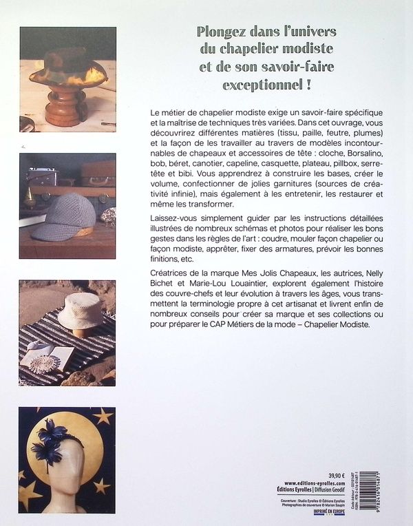 Quatrième de couverture de « Techniques du chapelier modiste : tissus, feutres, pailles et plumes »