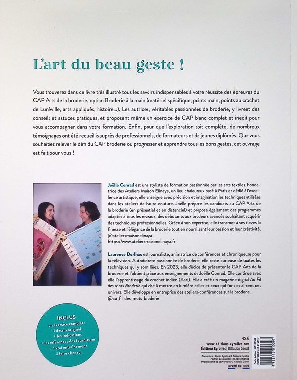 Quatrième de couverture de « Passez votre CAP broderie : arts de la broderie à la main »