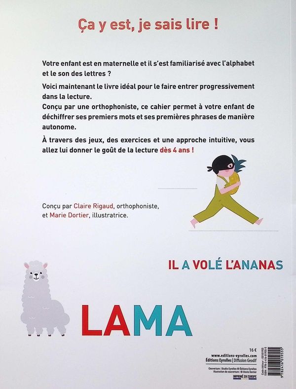 Quatrième de couverture de « Drôle d'ABC : un cahier magique pour lire ses premiers mots dès la maternelle »