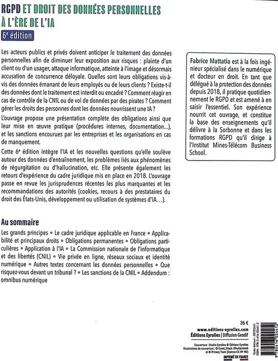 Quatrième de couverture de « RGPD et droit des données personnelles à l'ère de l'IA »