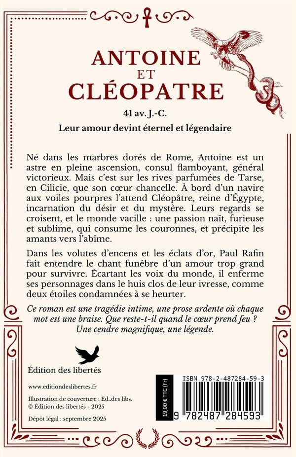 Quatrième de couverture de « Antoine et Cléopâtre »