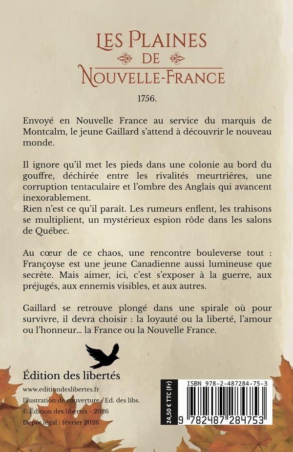 Quatrième de couverture de « Les Plaines de Nouvelle-France »