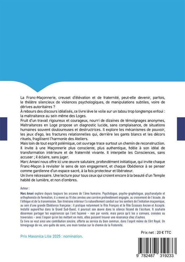 Quatrième de couverture de « Maltraitances en loge : réflexion pour une franc-maçonnerie bienveillante »