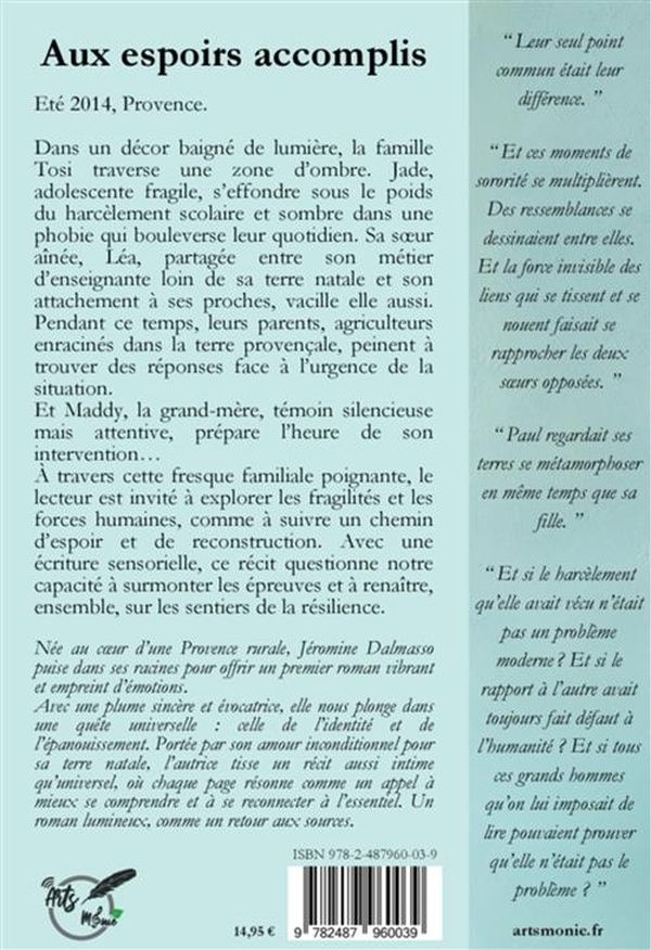 Quatrième de couverture de « Aux espoirs accomplis : roman »