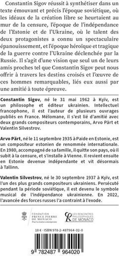 Quatrième de couverture de « Musiques en résistance : Arvo Pärt et Valentin Silvestrov »